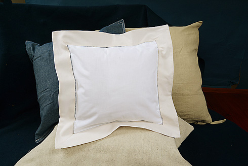Square Hemstitch Baby Pillow 12" x 12 White with Coconut Milk